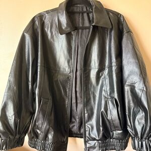 Women's Black Faux Leather Bomber Jacket